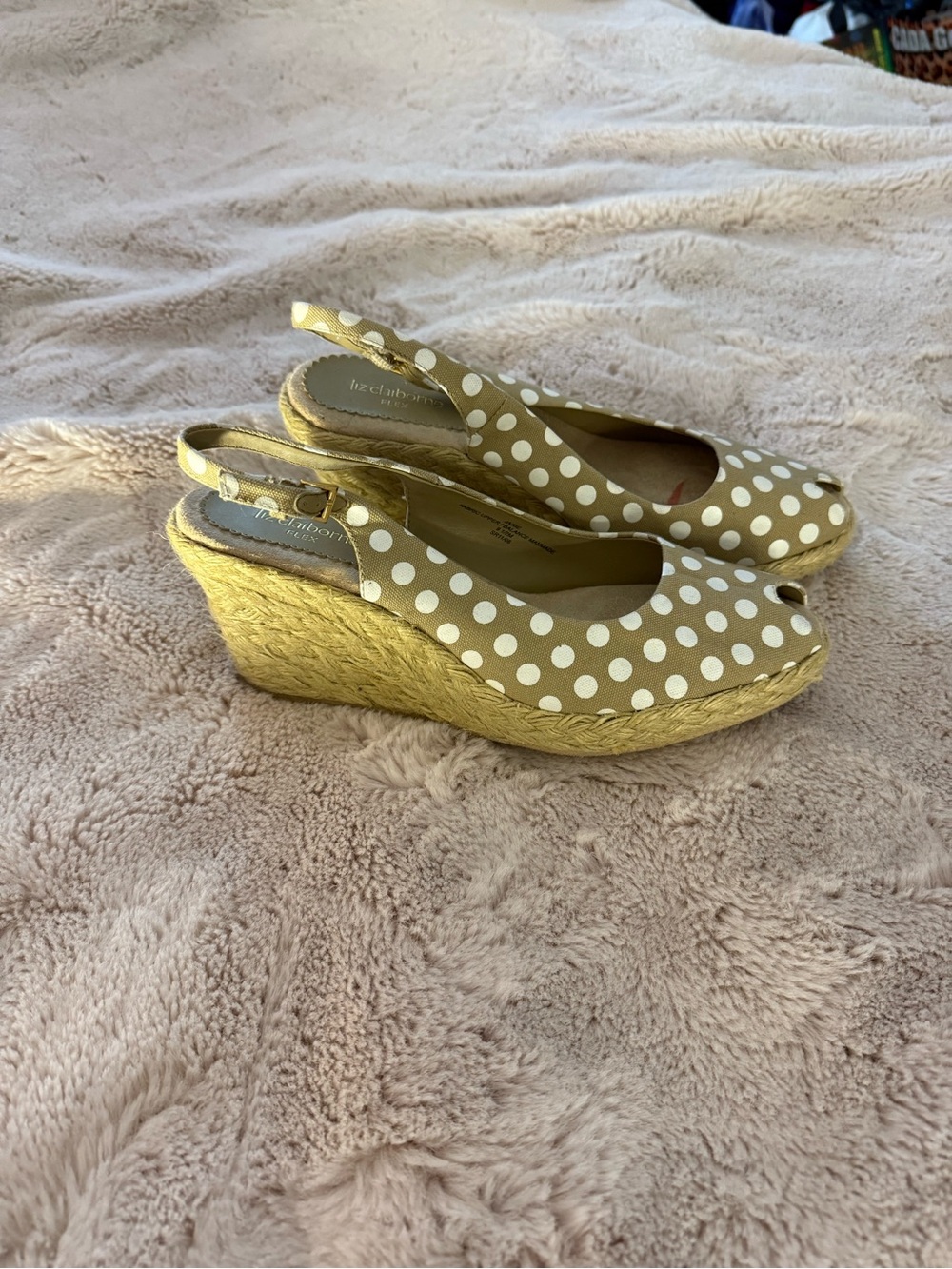 Liz Claiborne Beige Polka Dot Slingback Wedge Sandals